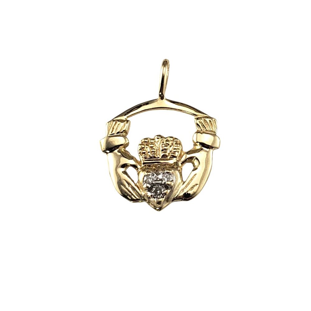 10K Yellow Gold Diamond Claddagh Pendant #23361 - Picture 1 of 6